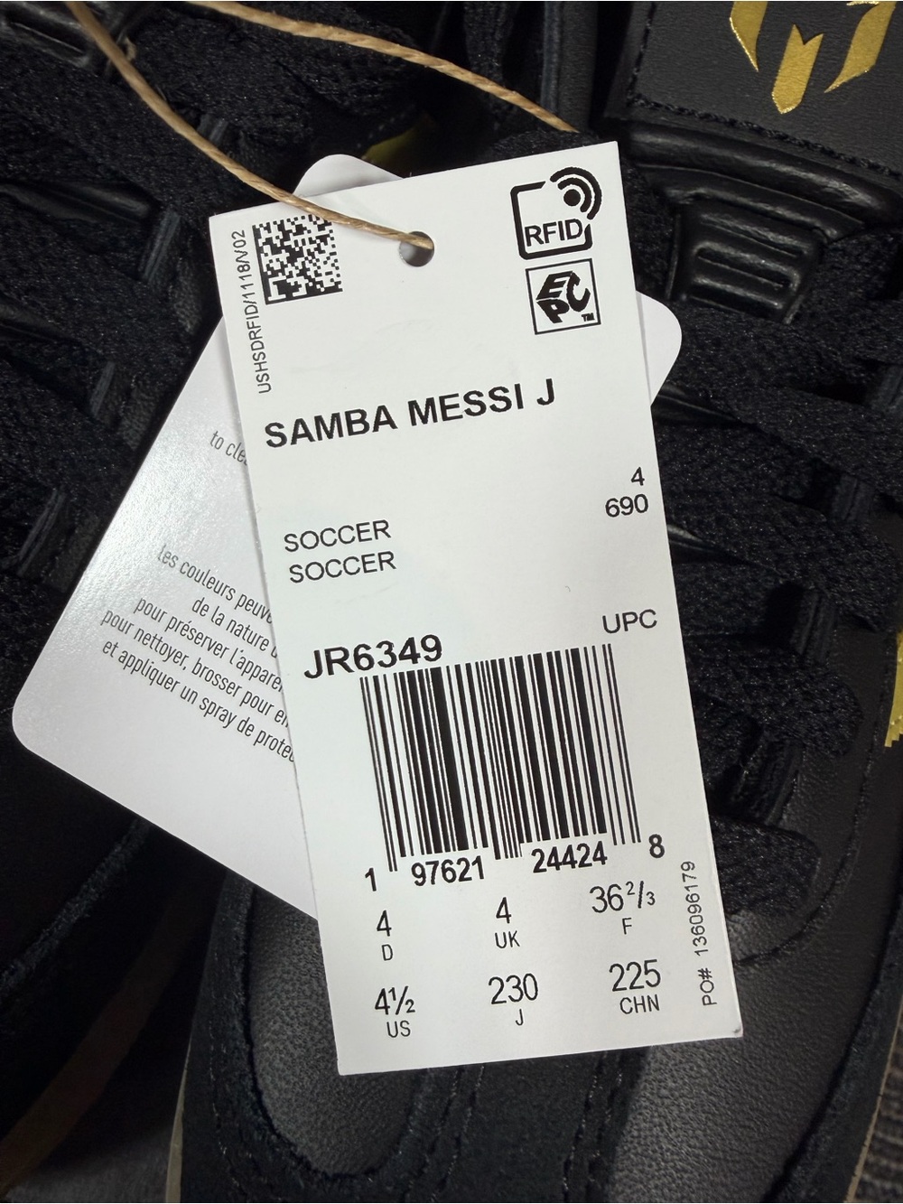 adidas Samba Messi J Black and Gold Low-Top Soccer Shoes Kids 4.5 New - Picture 7 of 10